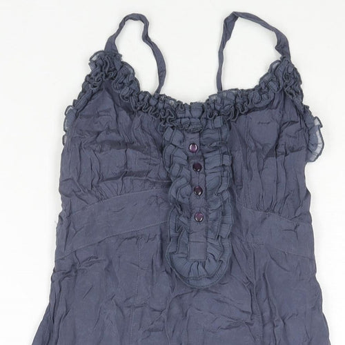 Miss Selfridge Womens Blue Viscose Camisole Blouse Size 8 Scoop Neck - Frill Belted