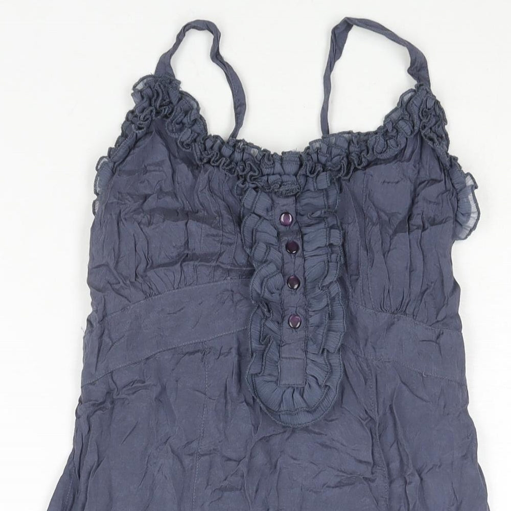 Miss Selfridge Womens Blue Viscose Camisole Blouse Size 8 Scoop Neck - Frill Belted