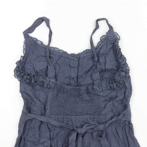 Miss Selfridge Womens Blue Viscose Camisole Blouse Size 8 Scoop Neck - Frill Belted