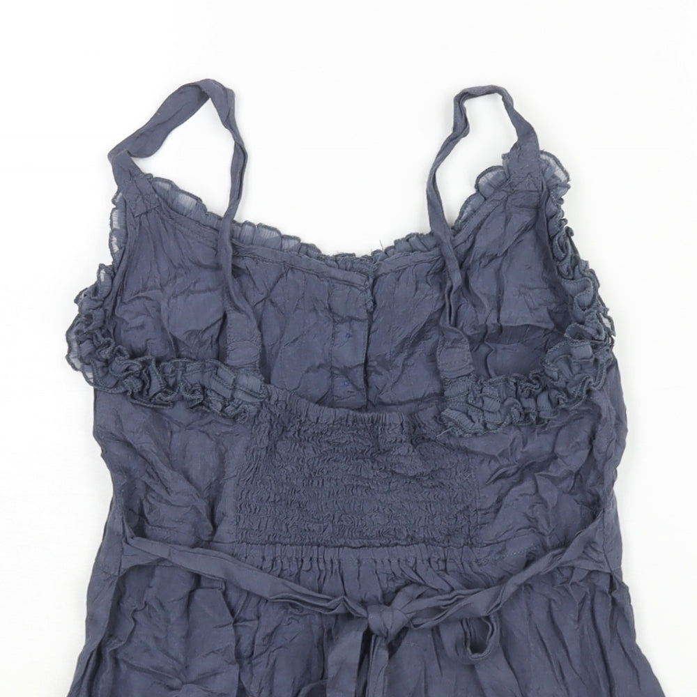 Miss Selfridge Womens Blue Viscose Camisole Blouse Size 8 Scoop Neck - Frill Belted