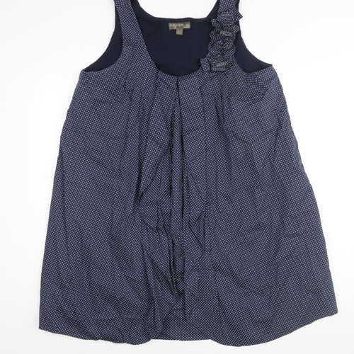 Fever Womens Blue Polka Dot Cotton A-Line Size 16 Scoop Neck Pullover - Vented Front Floral Frill