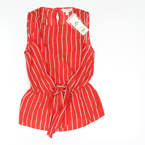 Miss Selfridge Womens Red Striped Polyester Camisole Blouse Size 6 Round Neck - Tie Detail Peplum