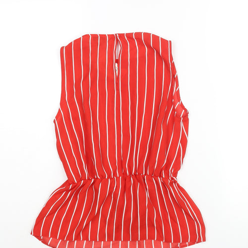 Miss Selfridge Womens Red Striped Polyester Camisole Blouse Size 6 Round Neck - Tie Detail Peplum