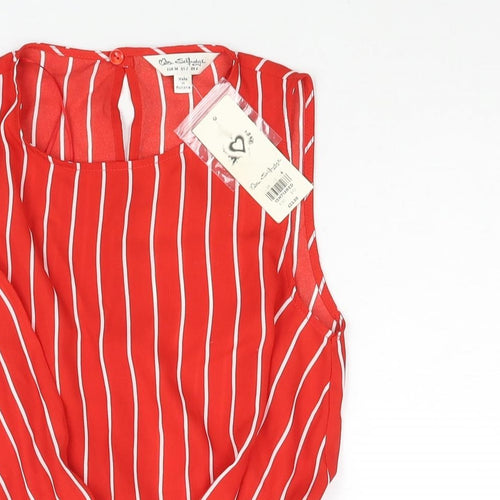 Miss Selfridge Womens Red Striped Polyester Camisole Blouse Size 6 Round Neck - Tie Detail Peplum
