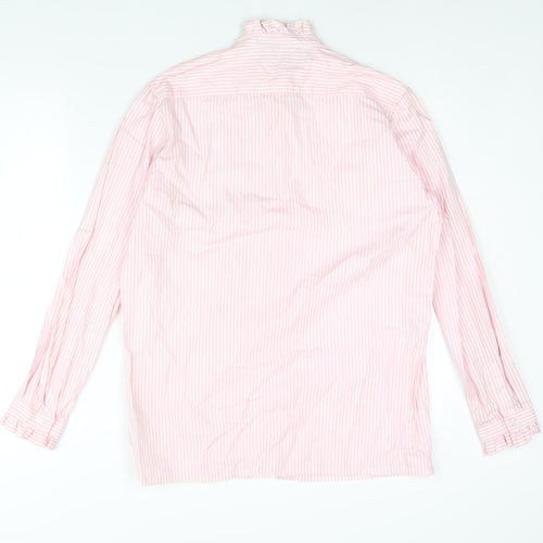 Jumpers Womens Pink Striped Cotton Basic Button-Up Size L Mock Neck - Frill Detail