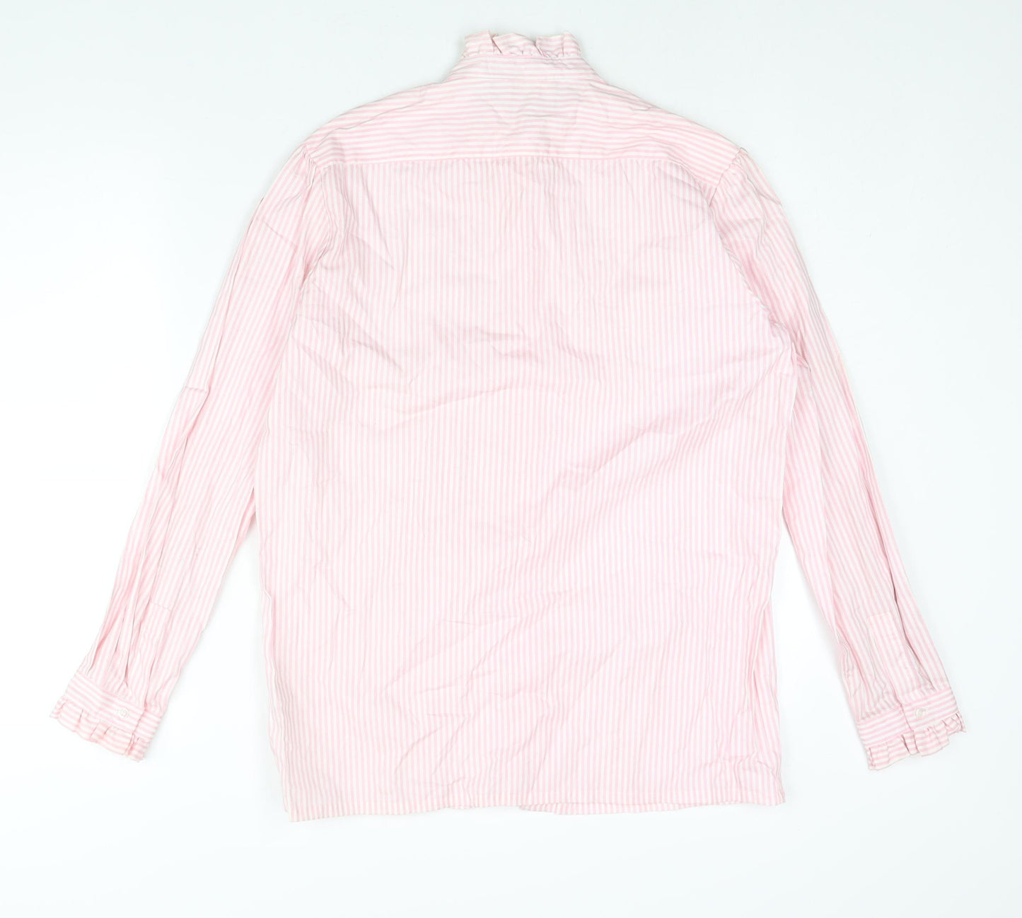 Jumpers Womens Pink Striped Cotton Basic Button-Up Size L Mock Neck - Frill Detail