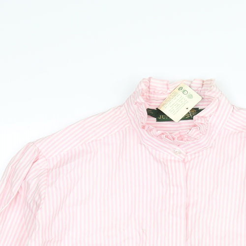 Jumpers Womens Pink Striped Cotton Basic Button-Up Size L Mock Neck - Frill Detail