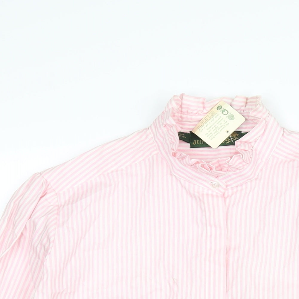 Jumpers Womens Pink Striped Cotton Basic Button-Up Size L Mock Neck - Frill Detail
