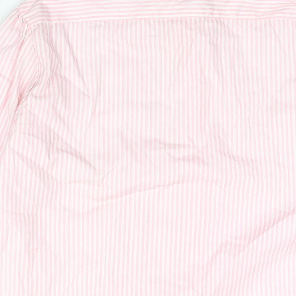 Jumpers Womens Pink Striped Cotton Basic Button-Up Size L Mock Neck - Frill Detail