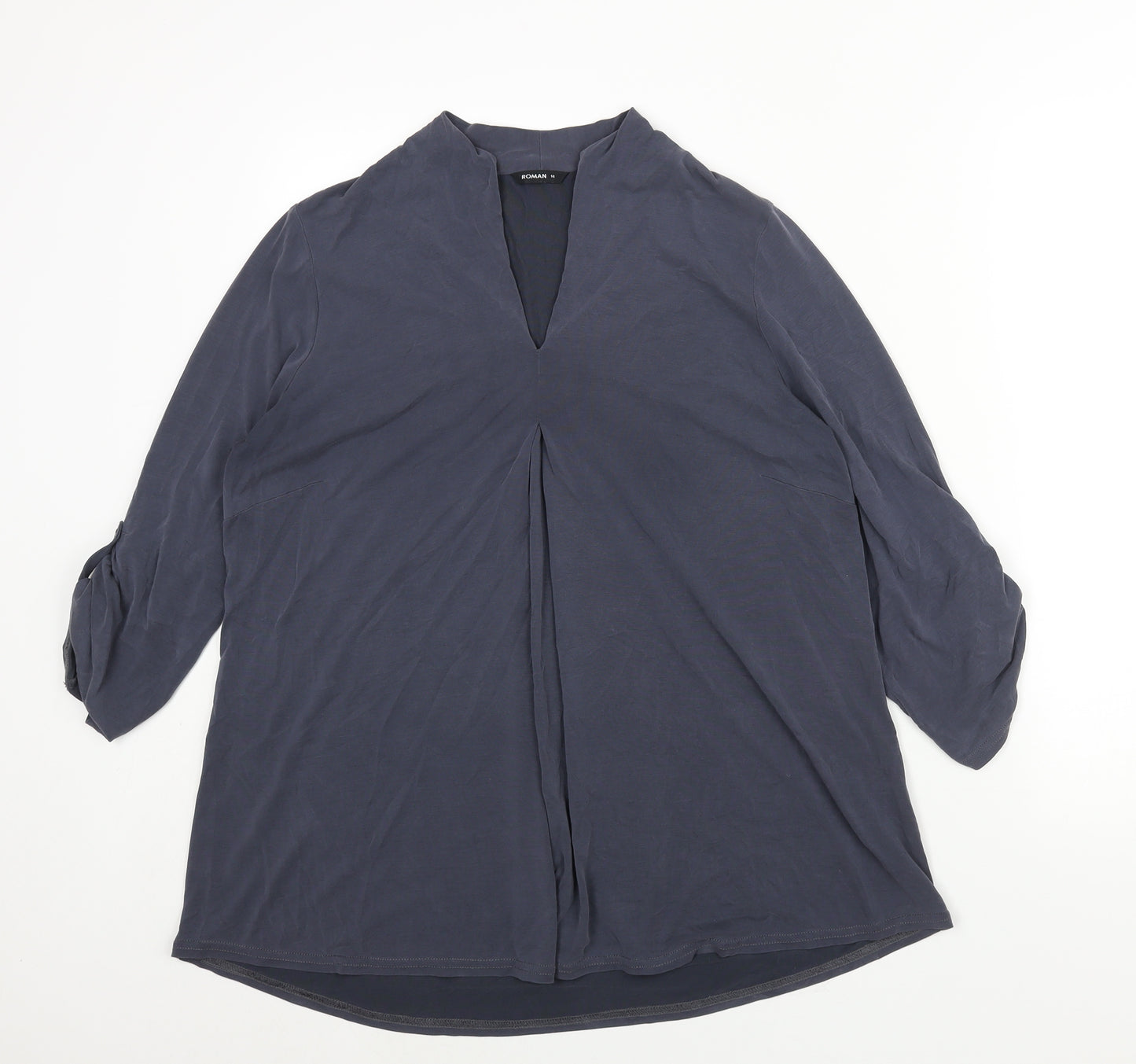Roman Womens Blue Viscose Basic Blouse Size 14 V-Neck