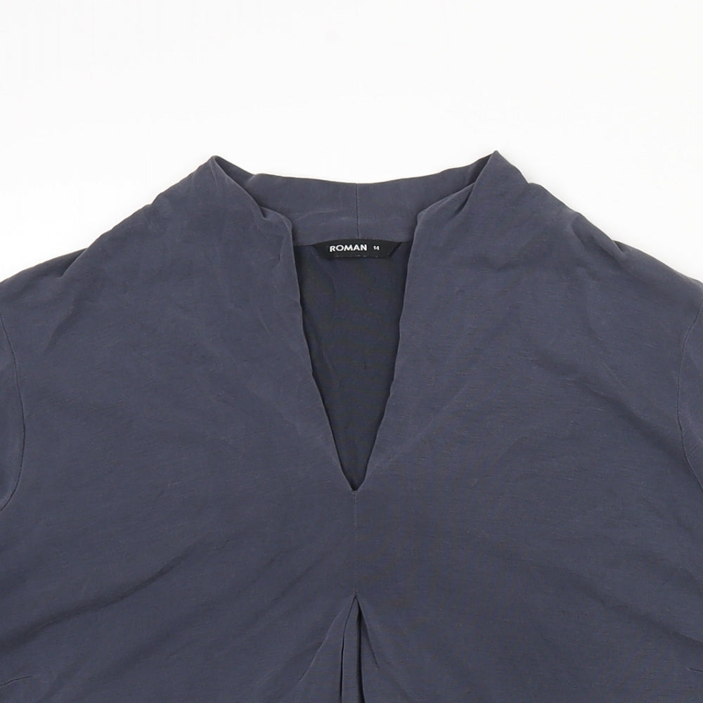Roman Womens Blue Viscose Basic Blouse Size 14 V-Neck