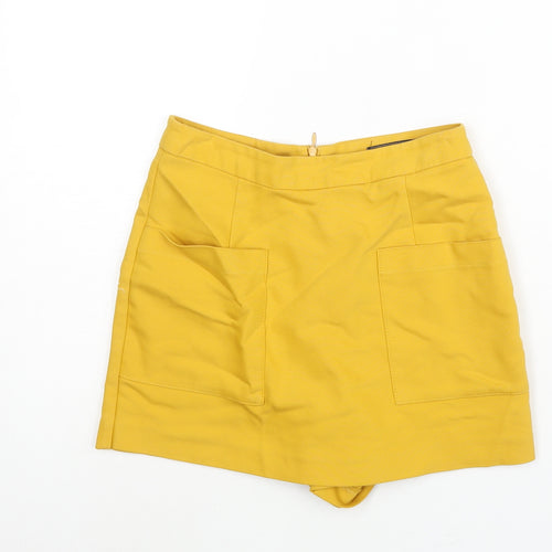 Zara Womens Yellow Polyester Skort Skirt Size XS Zip - Pocket