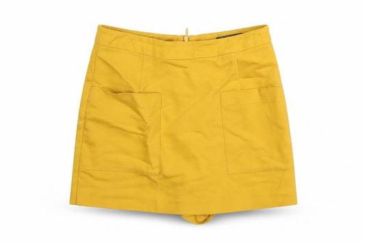 Front view of Zara women’s yellow polyester skort skirt, size XS, zip - pocket