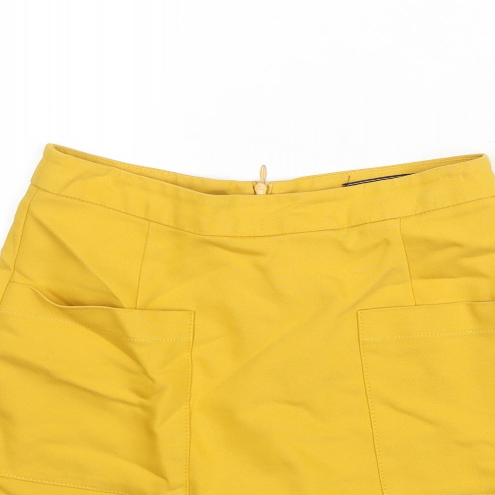 Zara Womens Yellow Polyester Skort Skirt Size XS Zip - Pocket