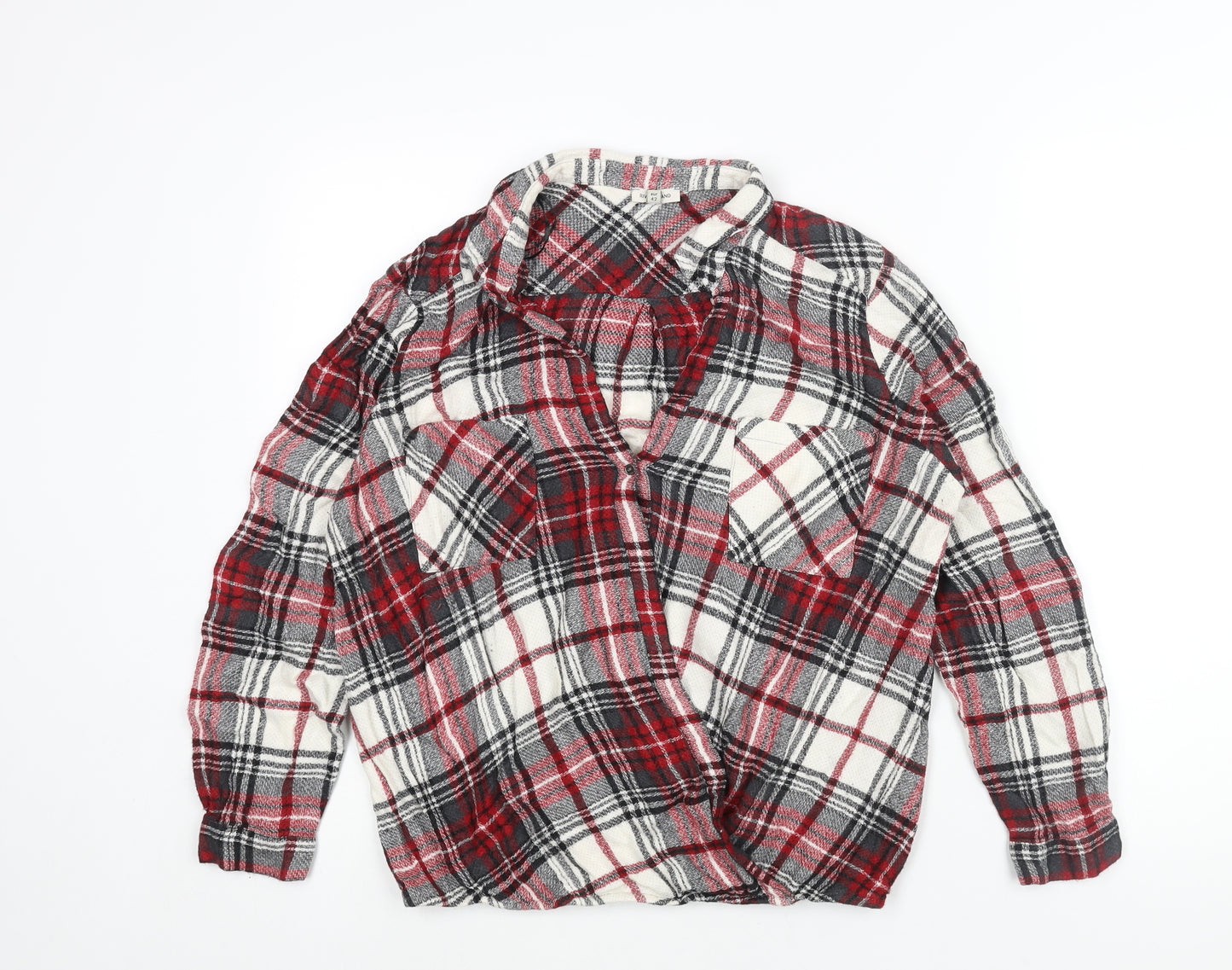 River Island Womens Red Check Viscose Basic Blouse Size 16 Collared