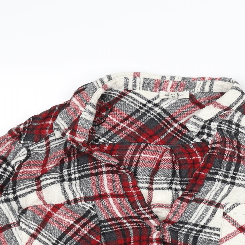 River Island Womens Red Check Viscose Basic Blouse Size 16 Collared