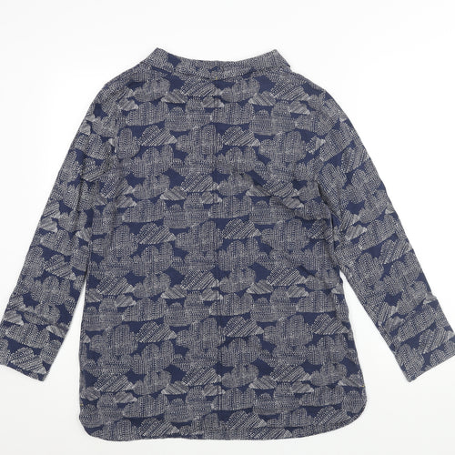White Stuff Womens Blue Geometric Cotton Basic Blouse Size 14 Mock Neck