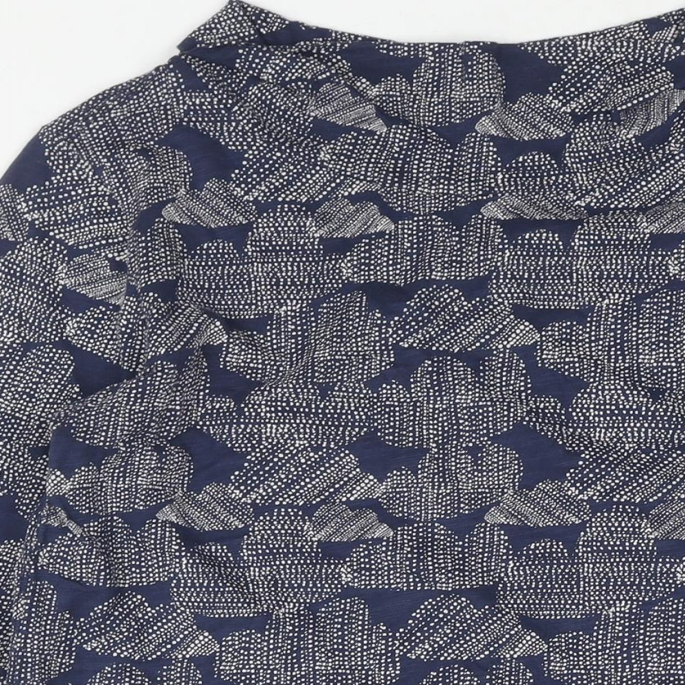 White Stuff Womens Blue Geometric Cotton Basic Blouse Size 14 Mock Neck