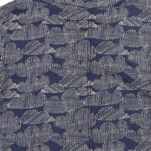 White Stuff Womens Blue Geometric Cotton Basic Blouse Size 14 Mock Neck