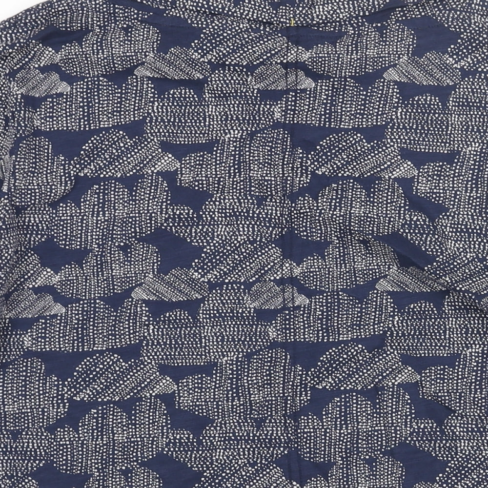 White Stuff Womens Blue Geometric Cotton Basic Blouse Size 14 Mock Neck