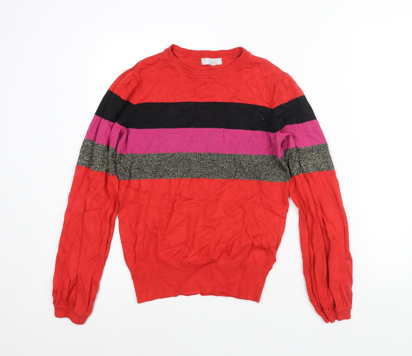 Red Herring Womens Red Round Neck Geometric Viscose Pullover Jumper Size 10 - Colourblock Glitter
