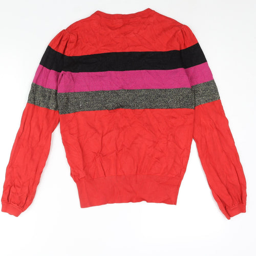 Red Herring Womens Red Round Neck Geometric Viscose Pullover Jumper Size 10 - Colourblock Glitter