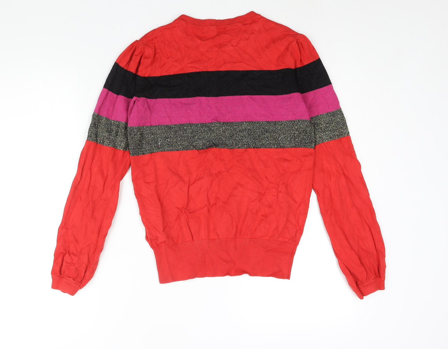Red Herring Womens Red Round Neck Geometric Viscose Pullover Jumper Size 10 - Colourblock Glitter