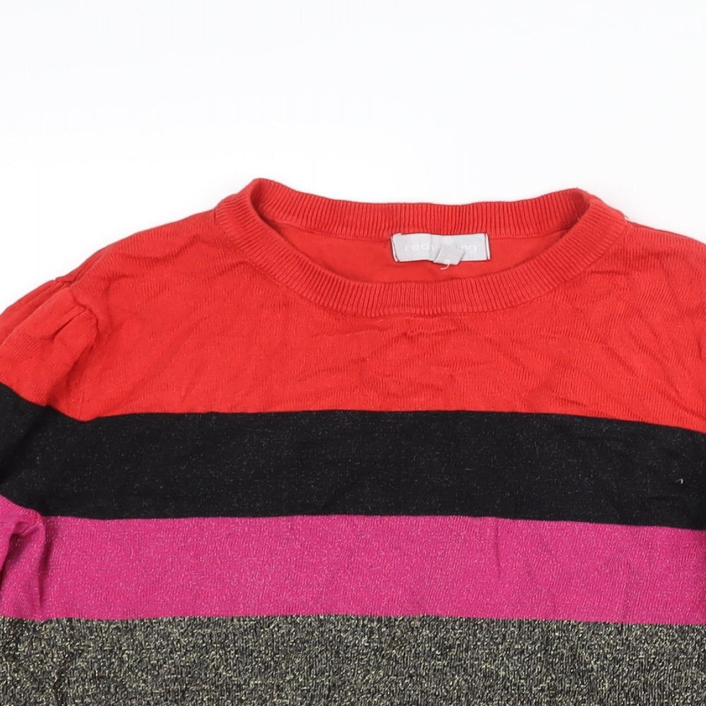 Red Herring Womens Red Round Neck Geometric Viscose Pullover Jumper Size 10 - Colourblock Glitter