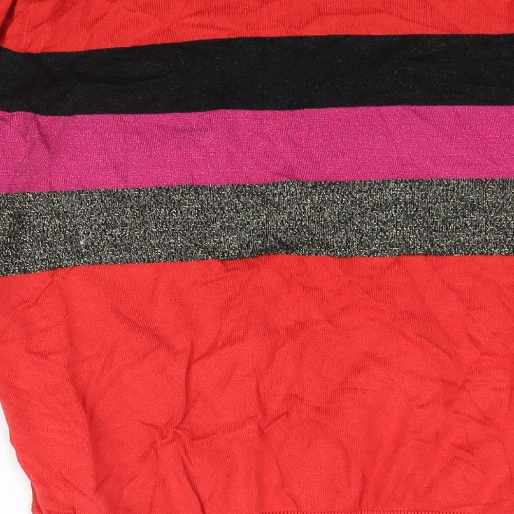 Red Herring Womens Red Round Neck Geometric Viscose Pullover Jumper Size 10 - Colourblock Glitter