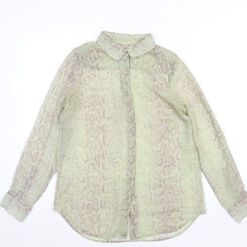 French Connection Womens Green Animal Print Polyester Basic Blouse Size 10 Collared - Snake Print Semi Sheer