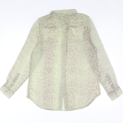 French Connection Womens Green Animal Print Polyester Basic Blouse Size 10 Collared - Snake Print Semi Sheer