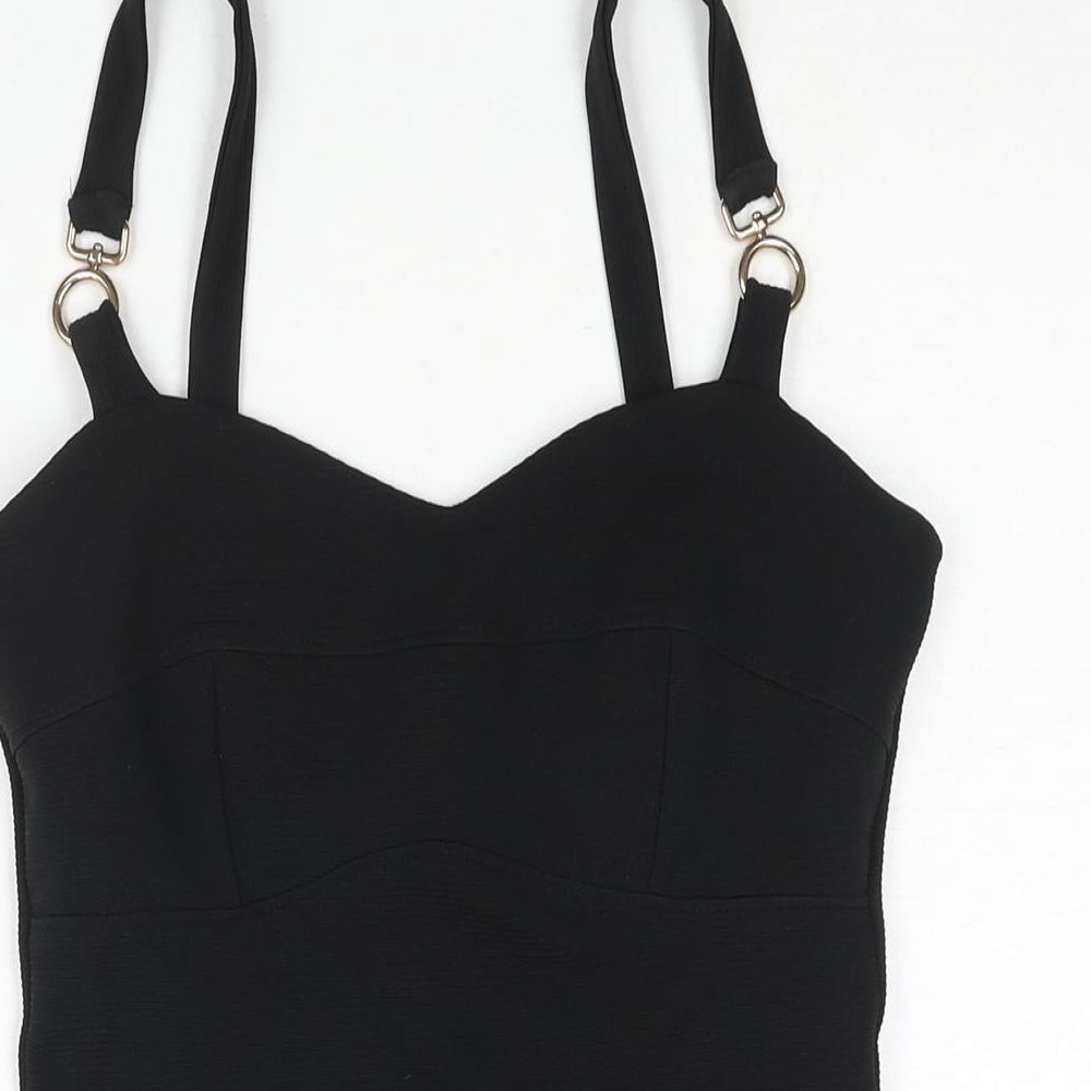 River Island Womens Black Polyester Bodysuit One-Piece Size 8 Snap - Buckle Detail