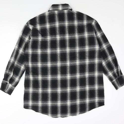 PRETTYLITTLETHING Womens Black Check Polyester Basic Button-Up Size 8 Collared - PLT Logo