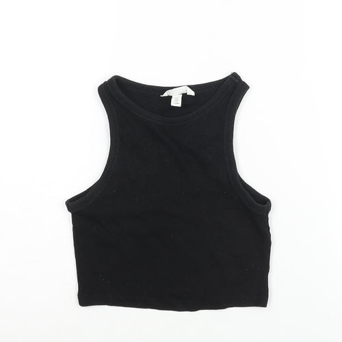 H&M Womens Black Cotton Cropped Tank Size S Round Neck - Ribbed