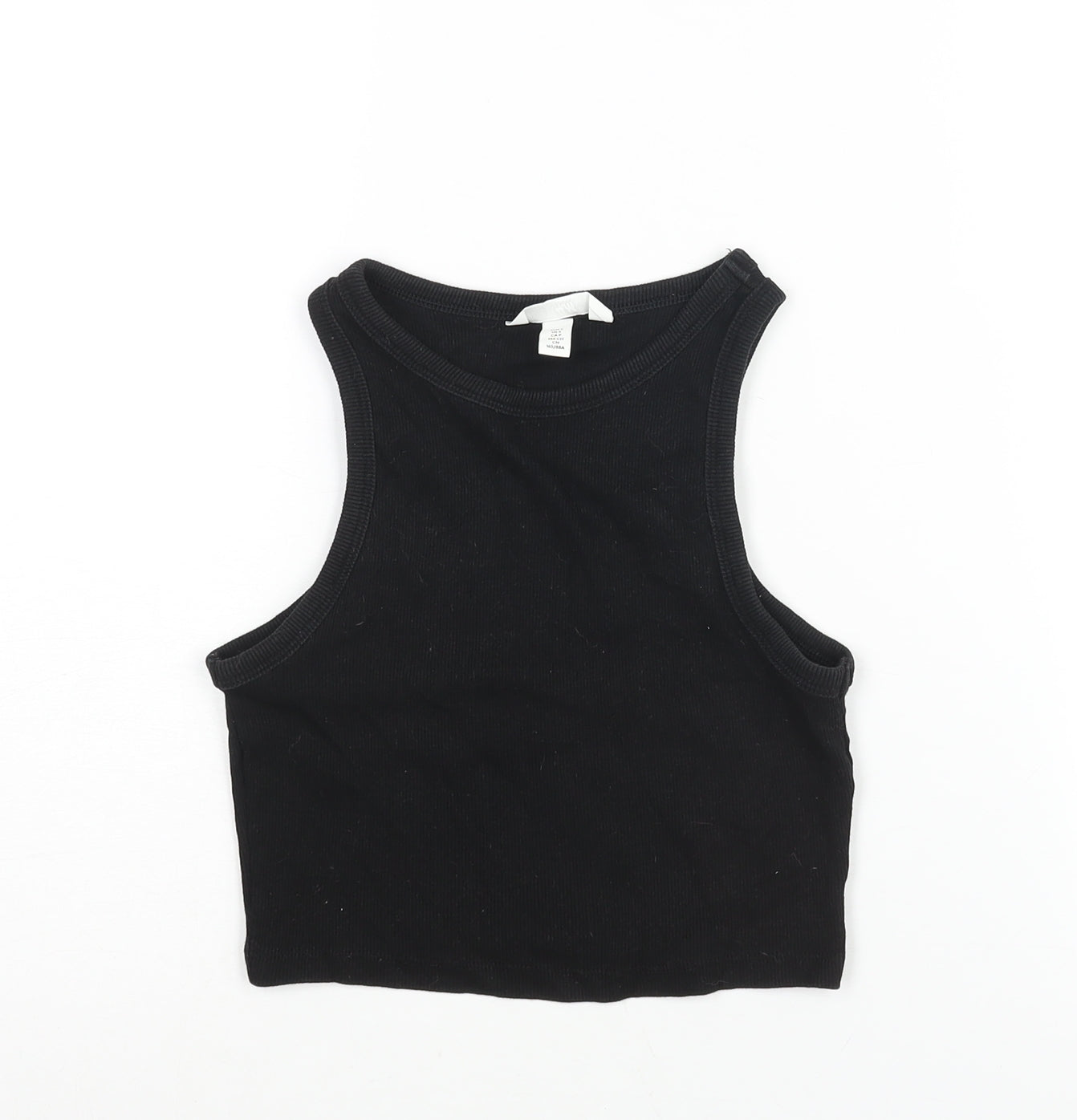 H&M Womens Black Cotton Cropped Tank Size S Round Neck - Ribbed