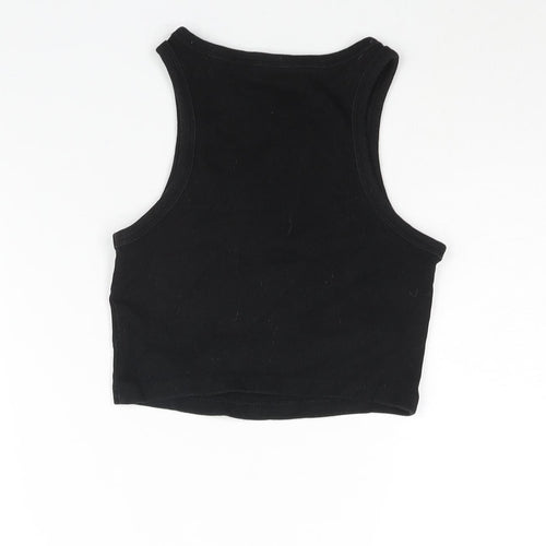 H&M Womens Black Cotton Cropped Tank Size S Round Neck - Ribbed