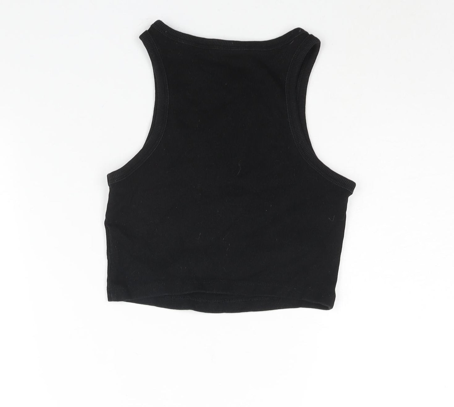 H&M Womens Black Cotton Cropped Tank Size S Round Neck - Ribbed