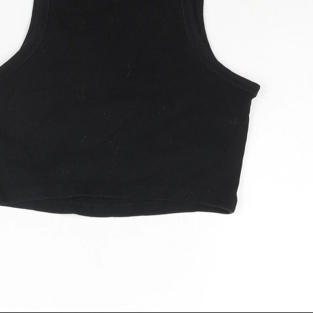 H&M Womens Black Cotton Cropped Tank Size S Round Neck - Ribbed