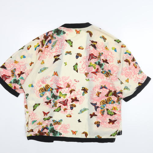 QED London Womens Beige Geometric Polyester Kimono Blouse Size M V-Neck - Butterfly Print