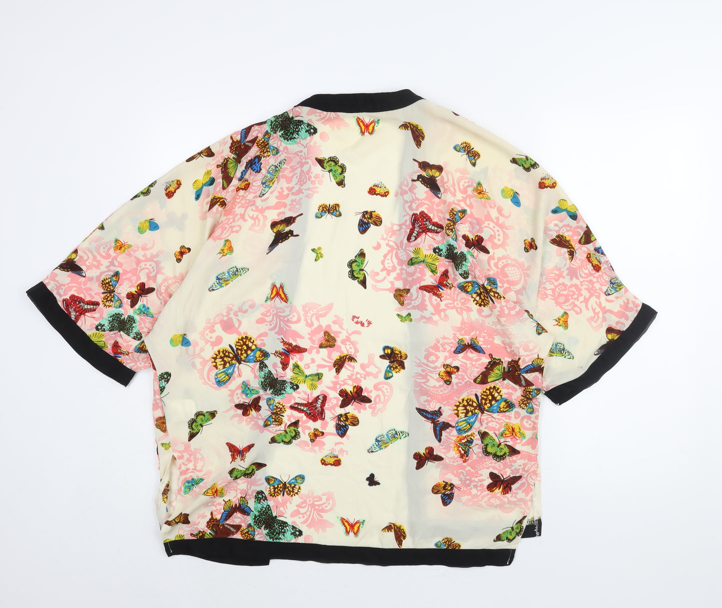 QED London Womens Beige Geometric Polyester Kimono Blouse Size M V-Neck - Butterfly Print
