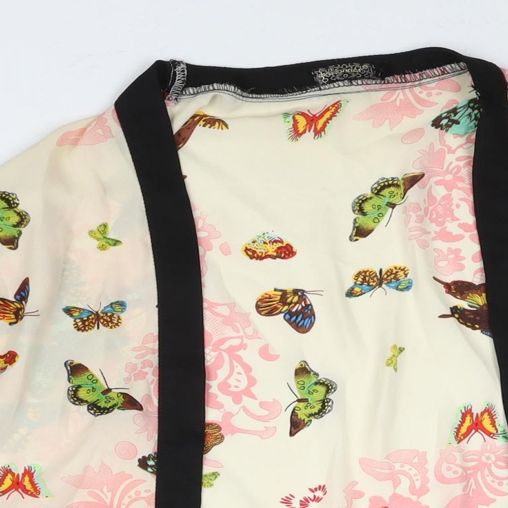 QED London Womens Beige Geometric Polyester Kimono Blouse Size M V-Neck - Butterfly Print