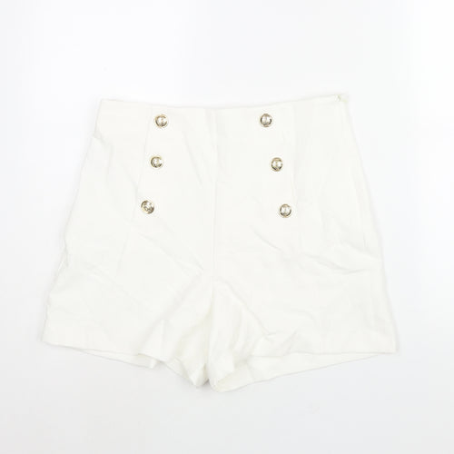 Zara Womens White Polyester Sailor Shorts Size L L3 in Regular Zip - Button Detail