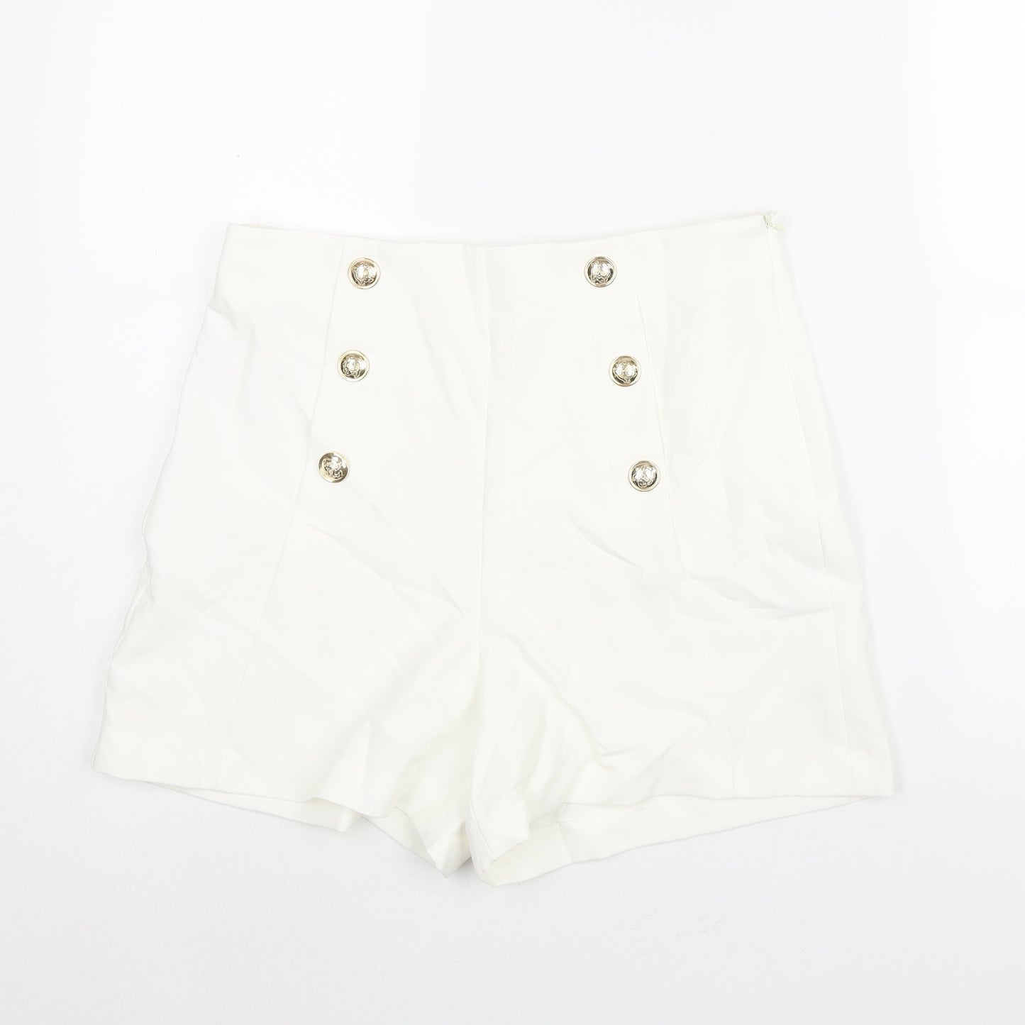 Zara Womens White Polyester Sailor Shorts Size L L3 in Regular Zip - Button Detail