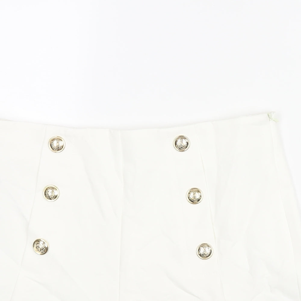 Zara Womens White Polyester Sailor Shorts Size L L3 in Regular Zip - Button Detail