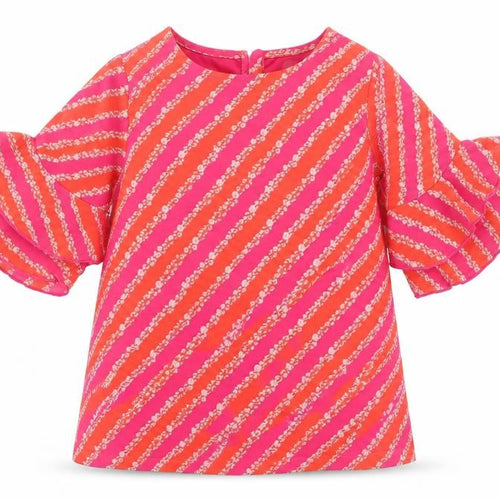 United Colors of Benetton Girls Pink Geometric Polyester Mini Size 2 Years Round Neck Button - Floral Stripe