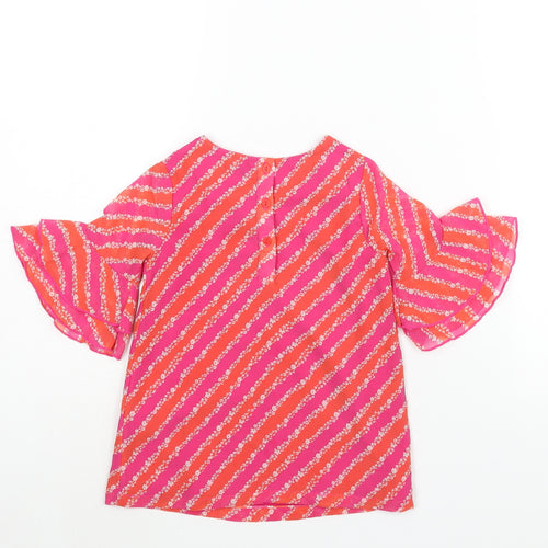 United Colors of Benetton Girls Pink Geometric Polyester Mini Size 2 Years Round Neck Button - Floral Stripe