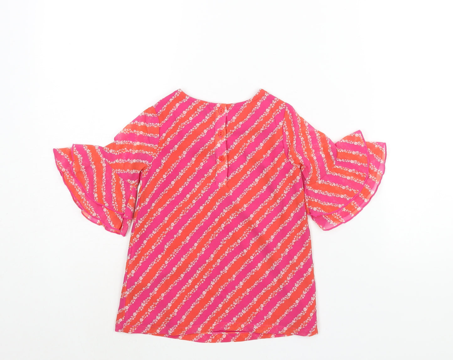 United Colors of Benetton Girls Pink Geometric Polyester Mini Size 2 Years Round Neck Button - Floral Stripe