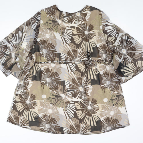 K&D Womens Brown Geometric Polyester Tunic Blouse Size 28 Square Neck - Belted