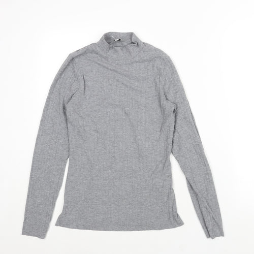River Island Womens Grey Viscose Basic Blouse Size 10 Mock Neck - Ribbed
