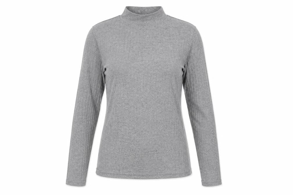 Front view of River Island women’s grey viscose basic blouse, size UK 10, mock neck - ribbed